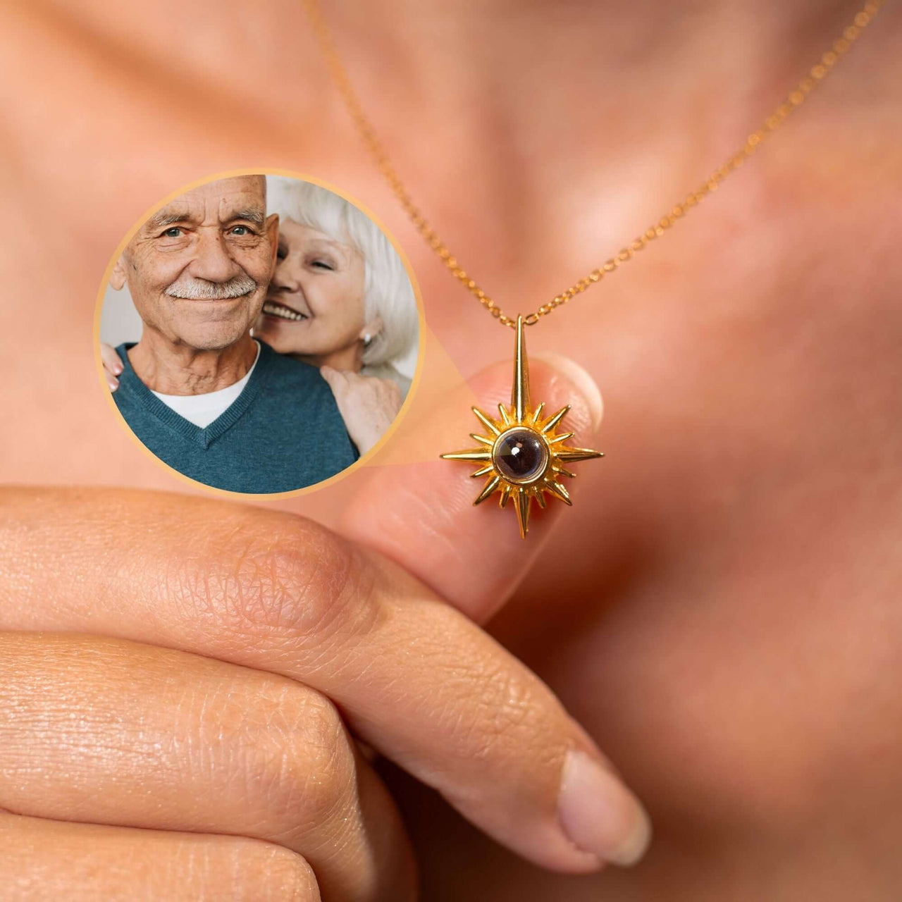 Protect Photo Necklace featuring a sun pendant, personalized with a cherished photo. Crafted by Brother & Sisters.
