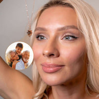 Thumbnail for Protect Photo Necklace showing a woman wearing a personalized pendant with a family photo, by Brother & Sisters.