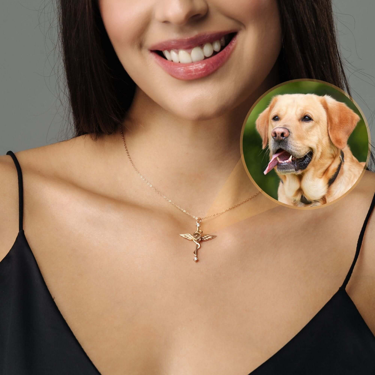 Protection Photo Necklace with a cherished dog photo, elegant design by Brother & Sisters, perfect for keeping memories close.