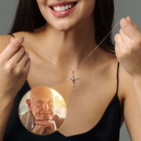 Thumbnail for Woman wearing a Protection Photo Necklace featuring a cherished memory, crafted by Brother & Sisters.