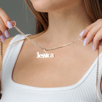 Thumbnail for Custom Queen Name Necklace by Brother & Sisters featuring personalized name pendant in gold, worn elegantly.