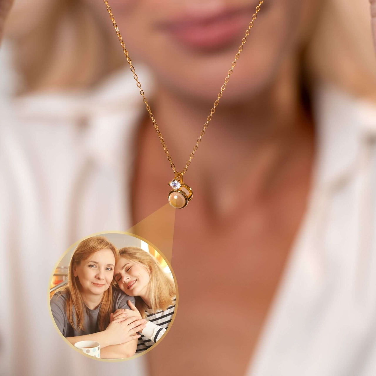 Rare Photo Necklace featuring a custom photo projection pendant by Brother & Sisters, perfect for cherished memories.