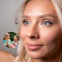 Thumbnail for Person wearing a Reindeer Photo Necklace by Brother & Sisters featuring a photo insert for personalization.