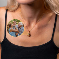 Thumbnail for Reversed Heart Photo Necklace worn by a model, showcasing customized pendant with a family photo visible.