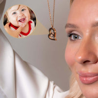 Thumbnail for Romantic Photo Necklace showcasing a personalized heart pendant featuring a joyful baby's photo by Brother & Sisters.