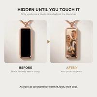 Thumbnail for Before and after: black rose gold bar pendant, then the photo revealed by warmth | SKU: TPH-BARN-ROSEGOLD