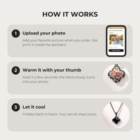 Thumbnail for How it works: upload your photo, warm the clover pendant with your thumb, let it cool back to black | SKU: TPH-CLVN-BLACK