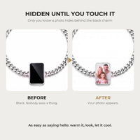 Thumbnail for Before and after: black cushion-cut charm on the silver bracelet, then the family photo revealed by warmth | SKU: TPH-CUSB-SILVER