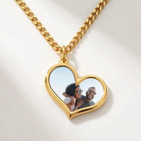 Thumbnail for Secret Heart Photo Necklace in gold, black heart pendant turning into a hidden photo when warmed | SKU: TPH-HRTN-GOLD
