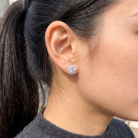 Thumbnail for Close-up of the silver stud earrings worn on the skin | SKU: 19991927