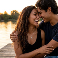 Thumbnail for A couple on a date, she wears the silver necklace | SKU: 505665