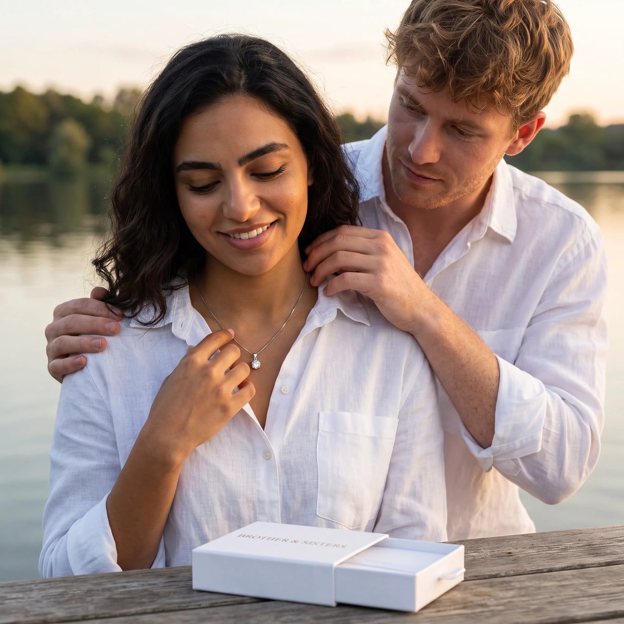 Collier solitaire — photo en couple, argent | SKU: 505665