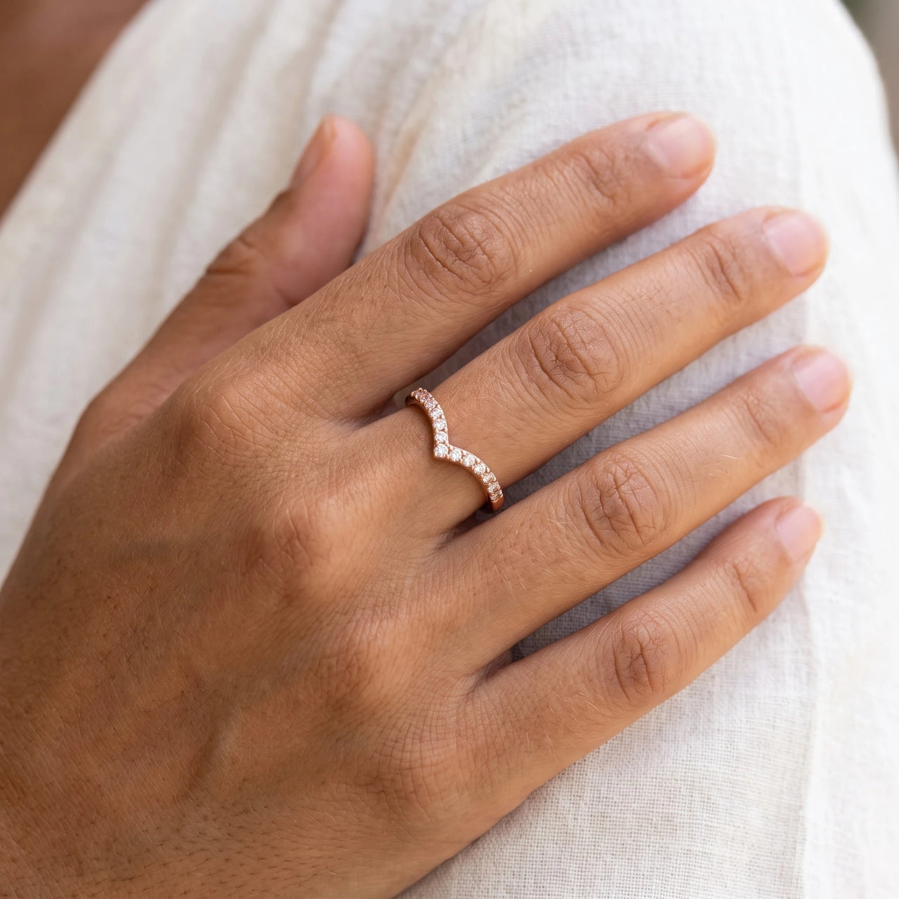 Close-up of the Rose Gold Minimalist Ring worn | SKU: 10645547-4.5-rose-gold