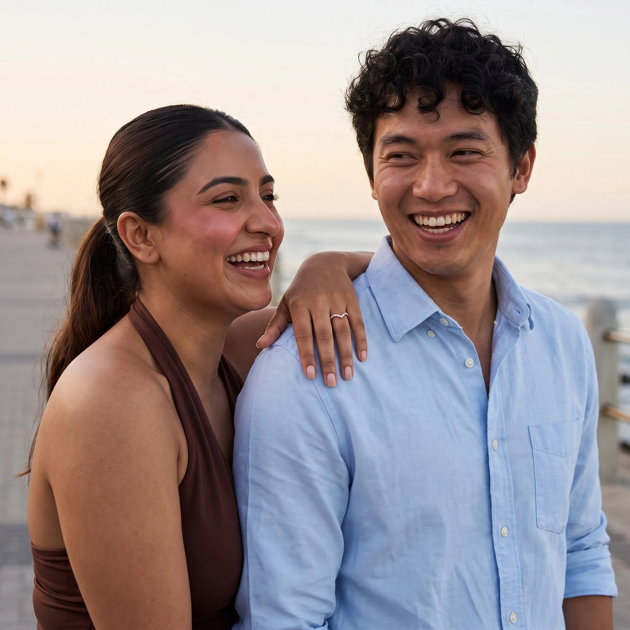 Couple moment, she wears the Rose Gold Minimalist Ring | SKU: 10645547-4.5-rose-gold