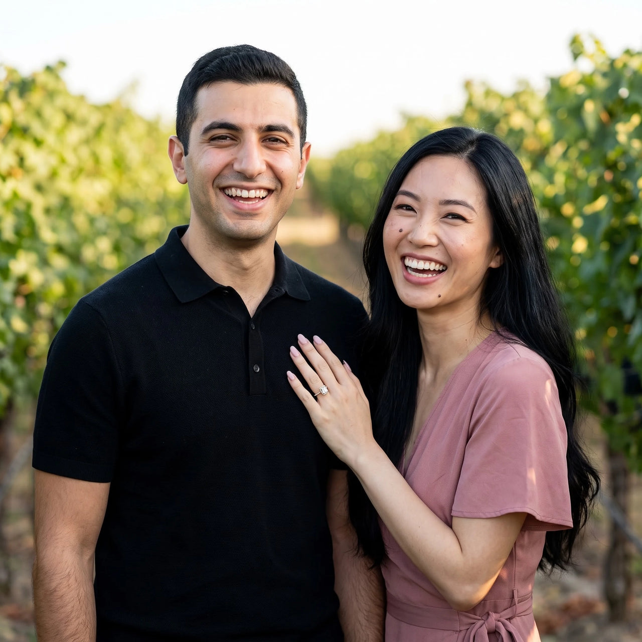 Couple moment, she wears the Rose Gold Rectangle Ring | SKU: 1969566-4-5-rose-gold