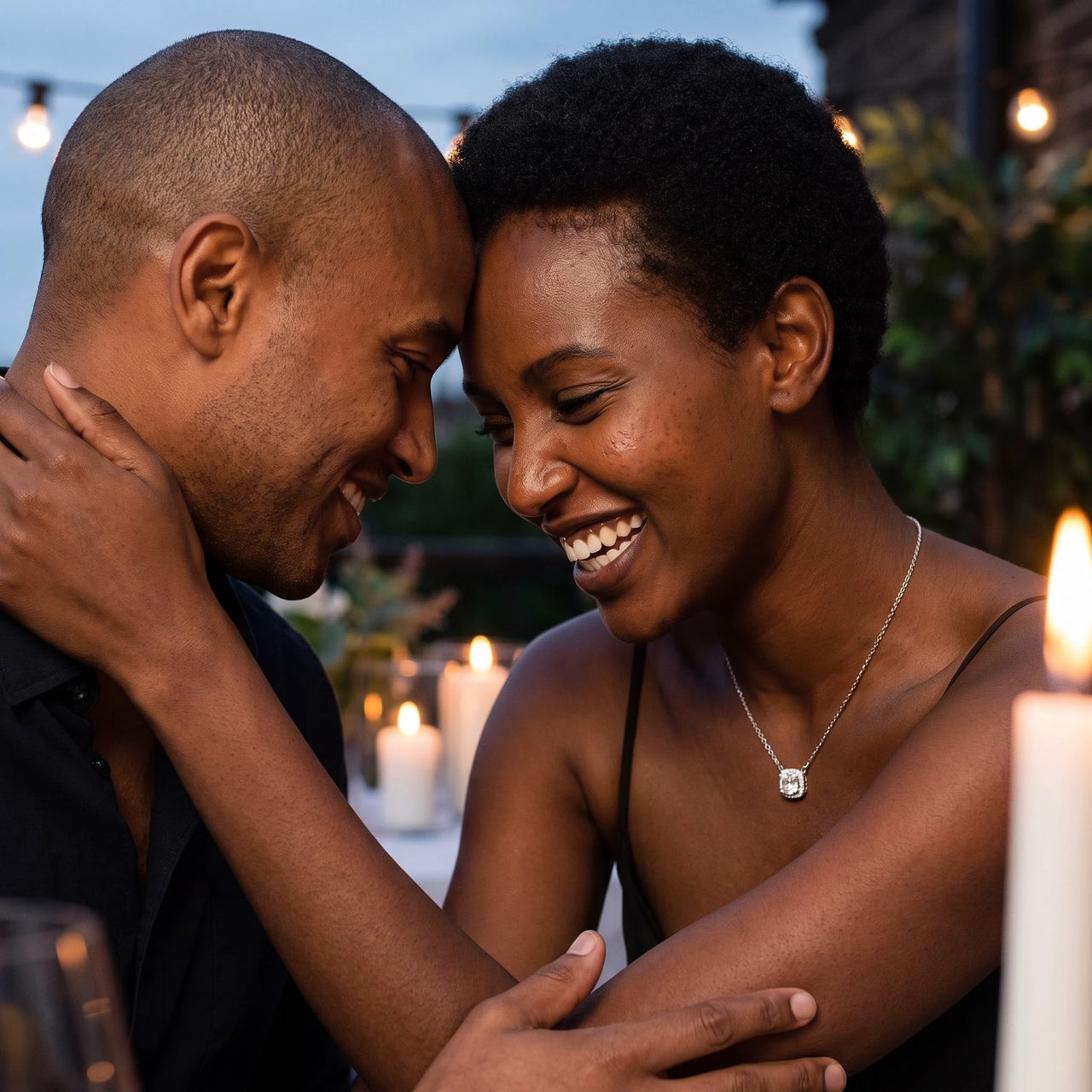 A couple on a date, she wears the silver necklace | SKU: 505721