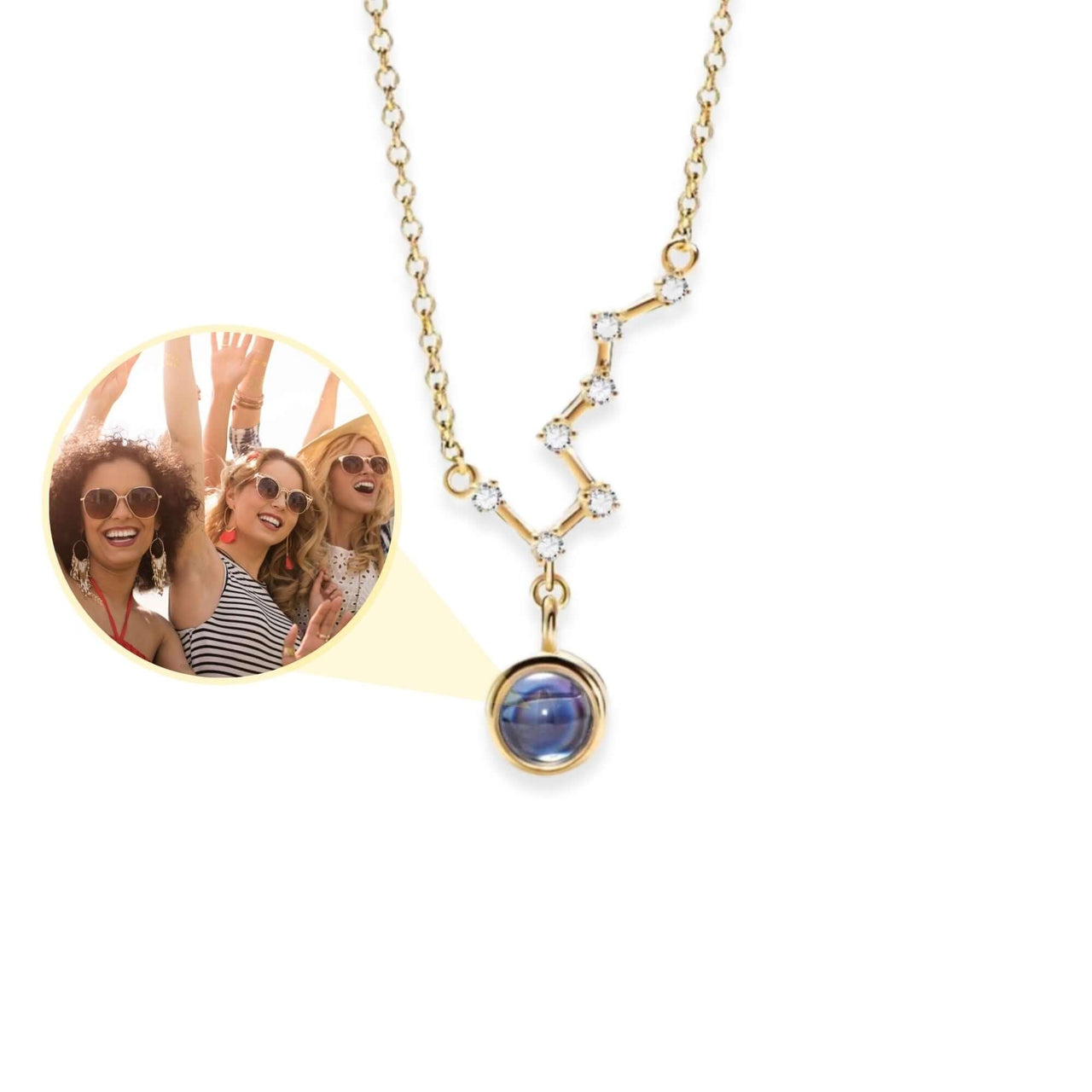 Stars Photo Necklace showcasing hidden photo projection feature by Brother & Sisters.