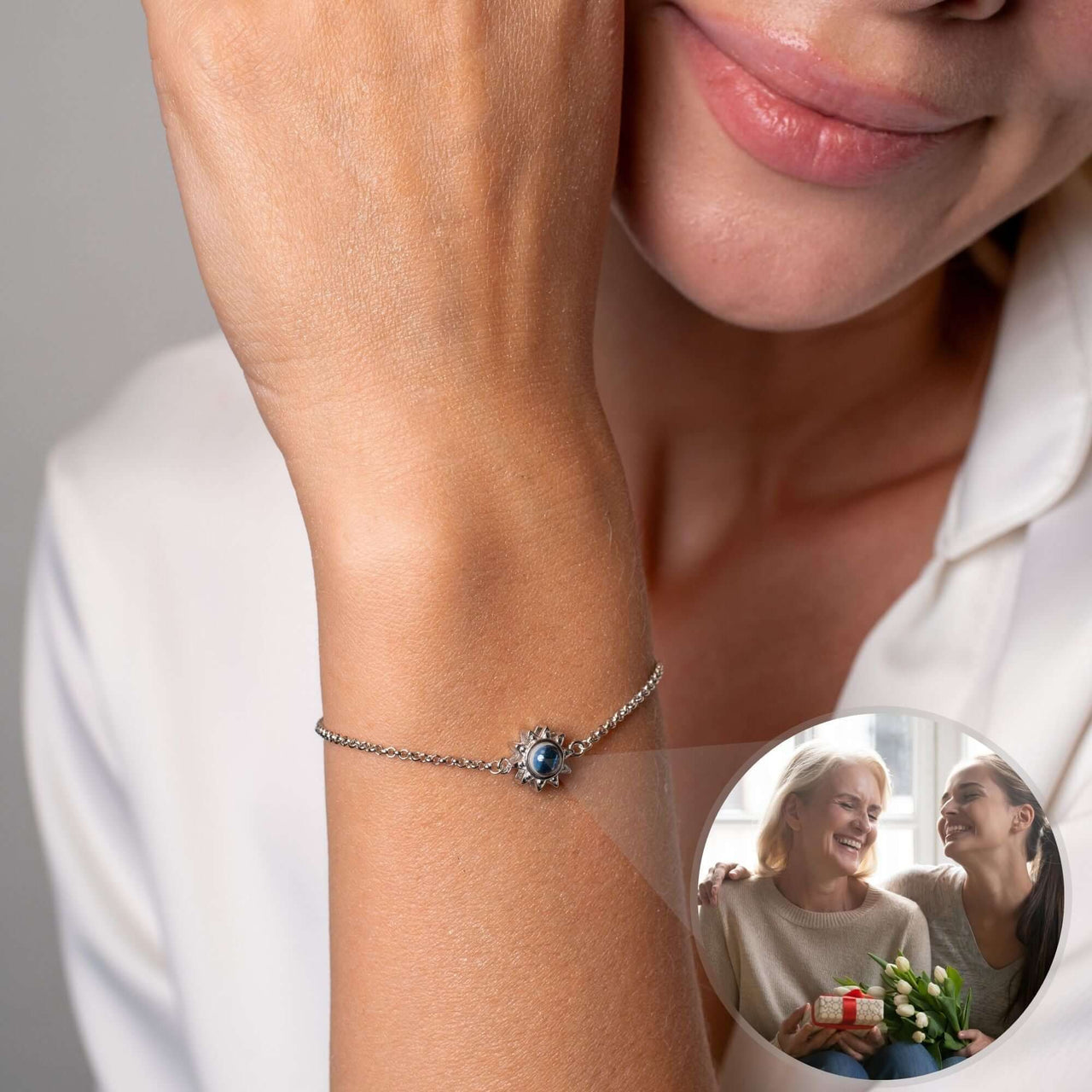 Sun Photo Bracelet by Brother & Sisters featuring a sun-shaped charm with a cherished photo.