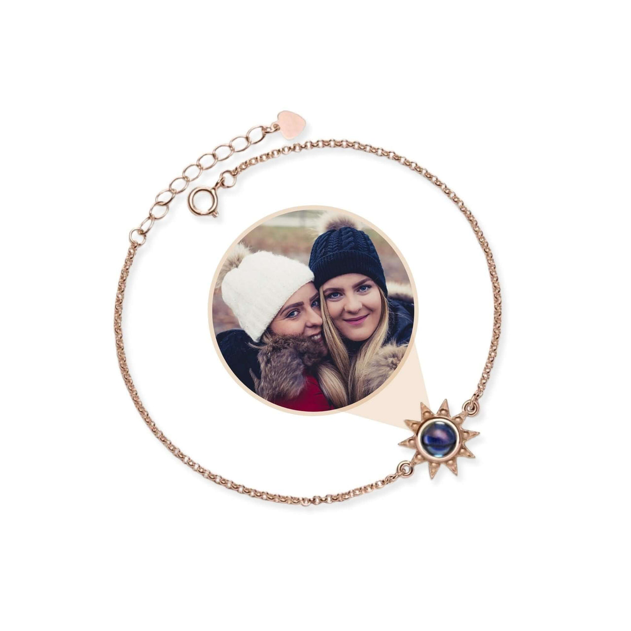 Sun Photo Bracelet with sun-shaped charm featuring a personalized photo, from Brother & Sisters.