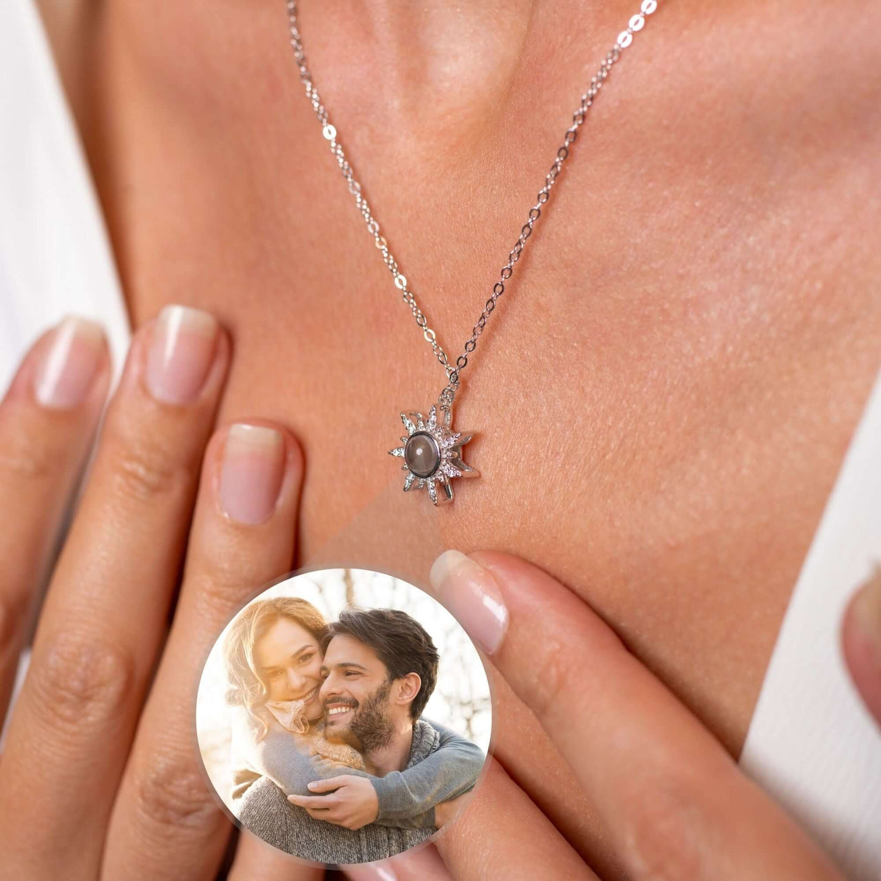 Sun Photo Necklace by Brother & Sisters, featuring a customizable photo pendant capturing cherished memories.