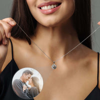 Thumbnail for Sunflower Photo Necklace worn by a woman showcasing its charm and personalized photo projection by Brother & Sisters.