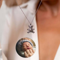 Thumbnail for Teddy Bear Photo Necklace featuring a projection of a sleeping baby image, designed by Brother & Sisters.