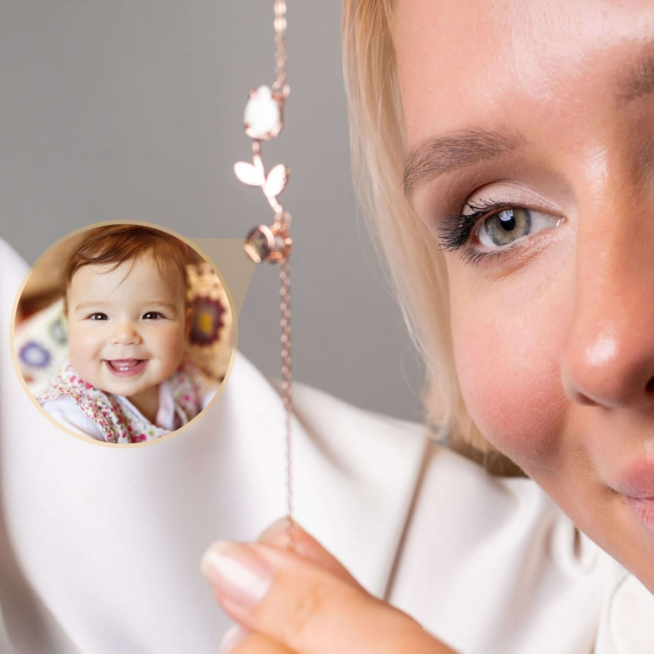 Tulip Photo Bracelet showcasing a delicate tulip charm and hidden photo projection by Brother & Sisters.
