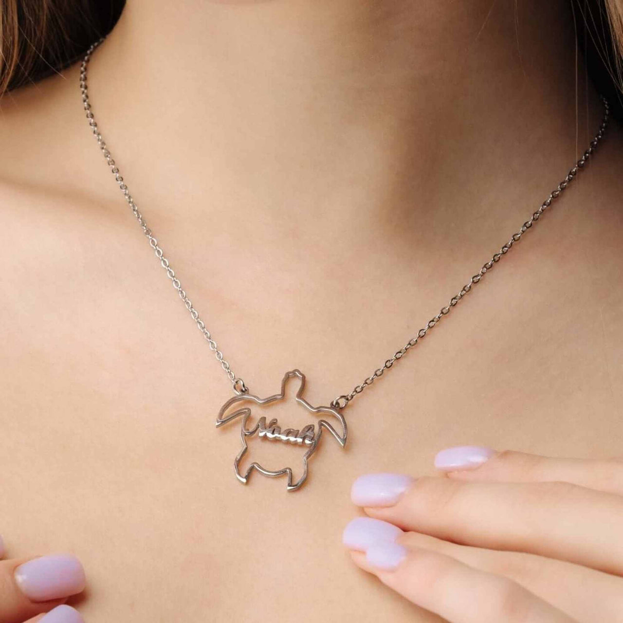 Turtle Name Necklace by Brother & Sisters showcasing a unique turtle motif and customizable name design.