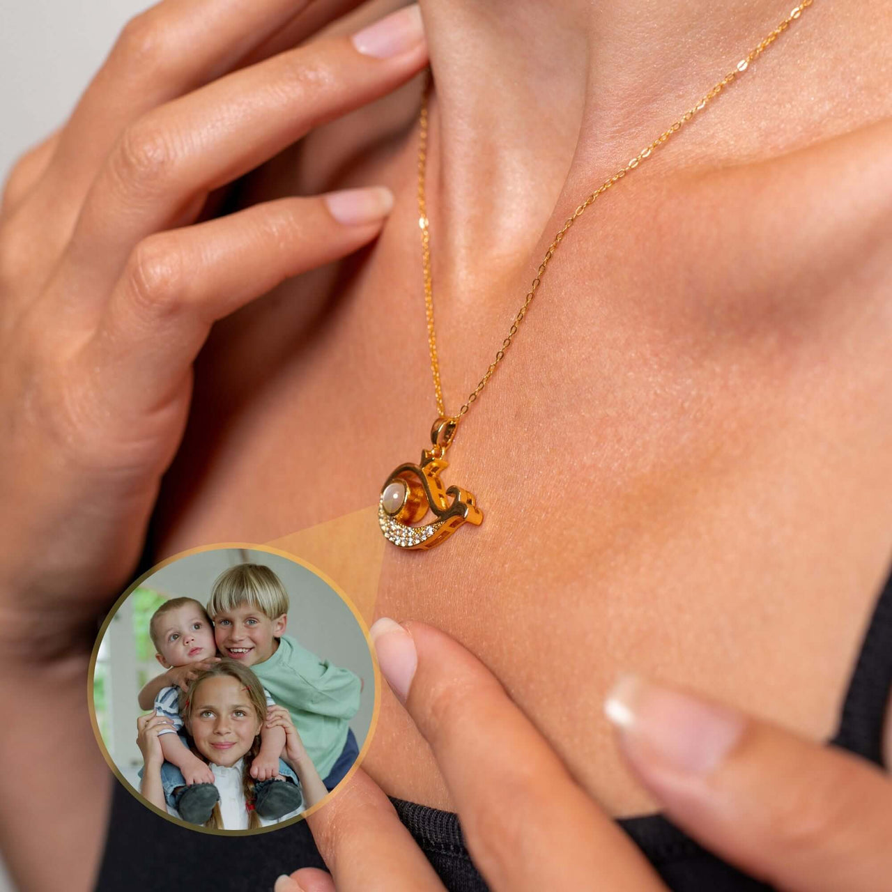 Whale Photo Necklace by Brother & Sisters featuring a beautiful whale pendant showcasing a cherished photo.