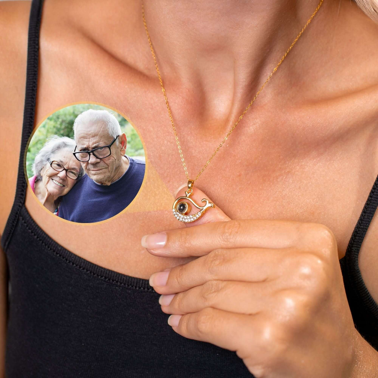 Whale Photo Necklace showcasing a cherished photo with elegant whale design by Brother & Sisters.