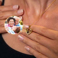 Thumbnail for Winter Photo Necklace worn close to heart, featuring cherished memories in a stylish gold pendant by Brother & Sisters.