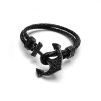 Thumbnail for Man Bracelet -  Man Leather Bracelet - Black Anchor Bracelet - Men's Bracelet Bracelet Brother & Sisters