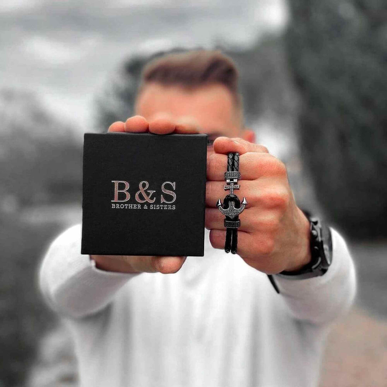 Man Bracelet -  Man Leather Bracelet - Black Anchor Bracelet - Men's Bracelet Bracelet Brother & Sisters