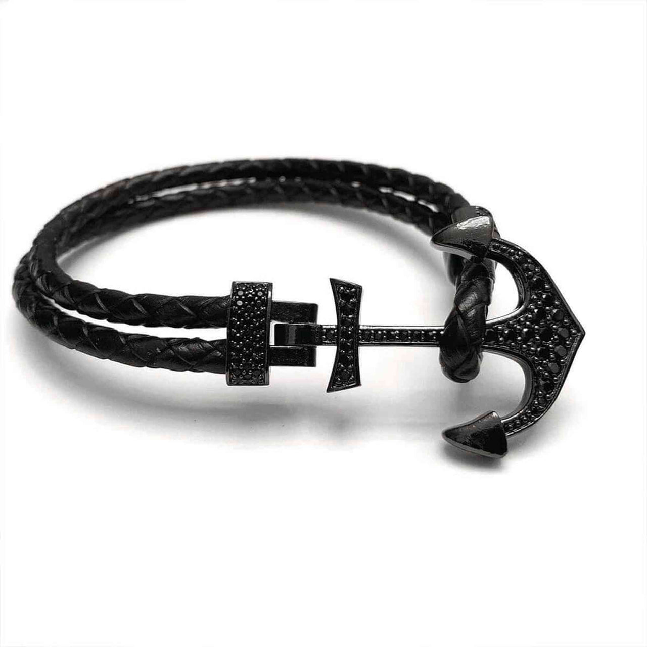 Man Bracelet -  Man Leather Bracelet - Black Anchor Bracelet - Men's Bracelet Bracelet XS (14-15cm) Brother & Sisters