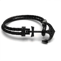 Thumbnail for Man Bracelet -  Man Leather Bracelet - Black Anchor Bracelet - Men's Bracelet Bracelet XS (14-15cm) Brother & Sisters