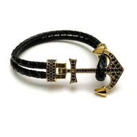 Thumbnail for Man Bracelet -  Man Leather Bracelet - Gold Anchor Bracelet - gold bracelet for man Bracelet XS (14-15cm) Brother & Sisters