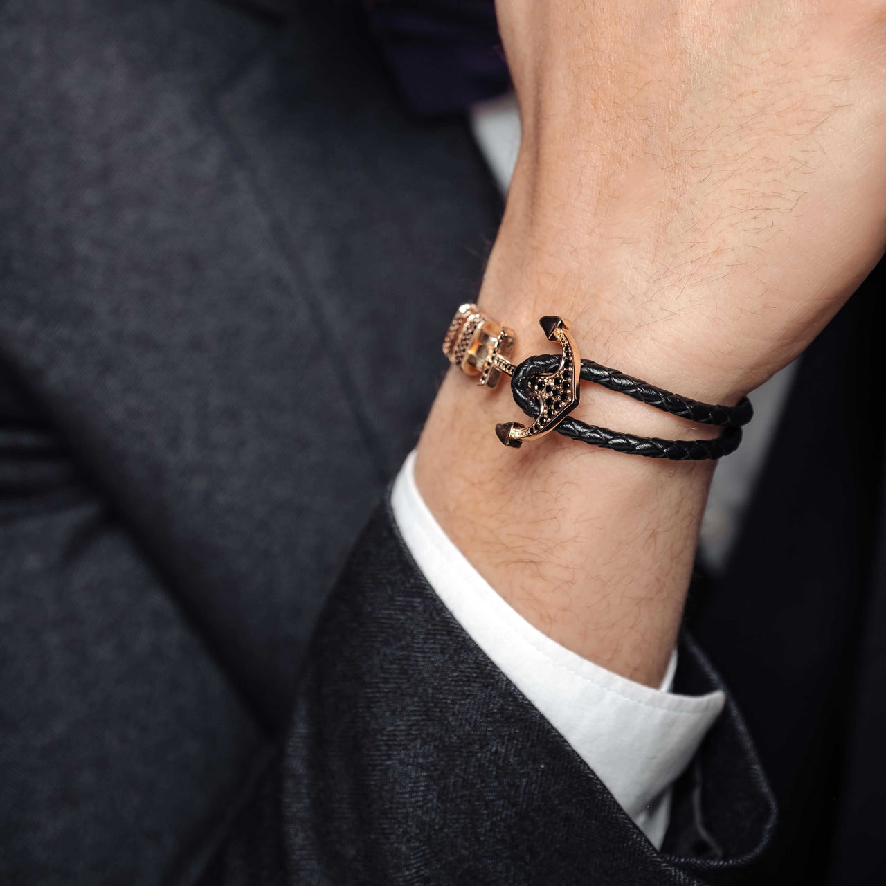 Man Bracelet -  Man Leather Bracelet - Rose Gold Anchor Bracelet - Men's Bracelet Bracelet Brother & Sisters