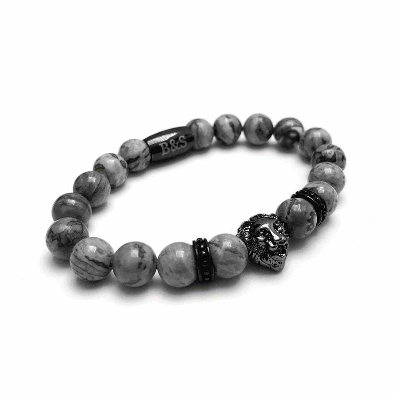Man Bracelet - Men’s Beaded Bracelet - Black Lion & Grey Stones Bracelet - Men’s Bracele Bracelet Brother & Sisters