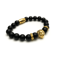 Thumbnail for Man Bracelet - Men’s Beaded Bracelet - Gold Lion & Black Stones Bracelet - gold bracelet for man Bracelet Brother & Sisters