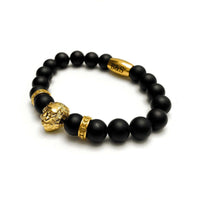 Thumbnail for Man Bracelet - Men’s Beaded Bracelet - Gold Lion & Black Stones Bracelet - gold bracelet for man Bracelet Brother & Sisters