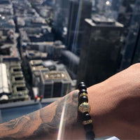 Thumbnail for Man Bracelet - Men’s Beaded Bracelet - Gold Lion & Black Stones Bracelet - gold bracelet for man Bracelet Brother & Sisters