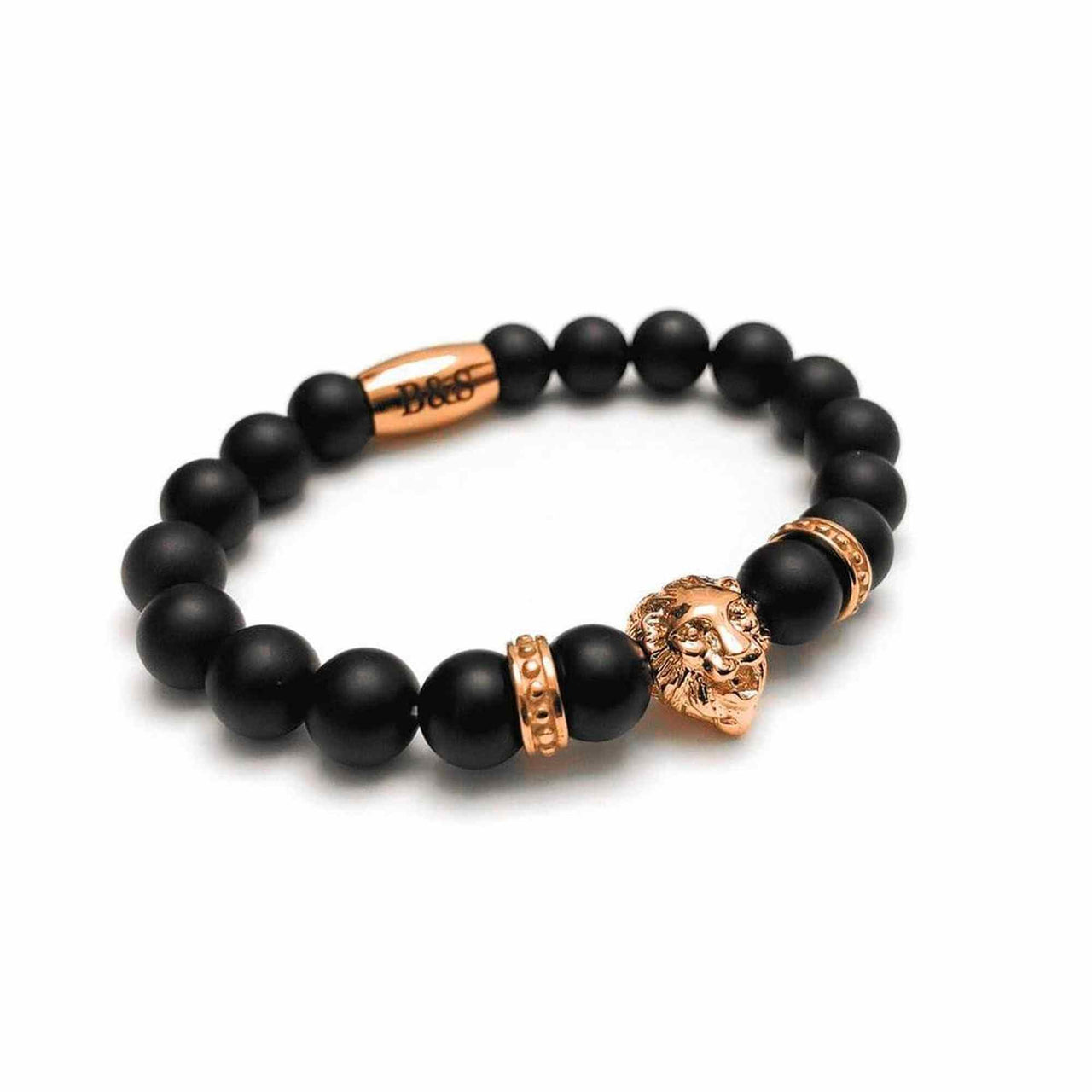 Man Bracelet - Men’s Beaded Bracelet - Rose Gold Lion & Black Stones Bracelet - Mens Bracelet Bracelet Brother & Sisters