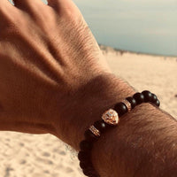 Thumbnail for Man Bracelet - Men’s Beaded Bracelet - Rose Gold Lion & Black Stones Bracelet - Mens Bracelet Bracelet Brother & Sisters