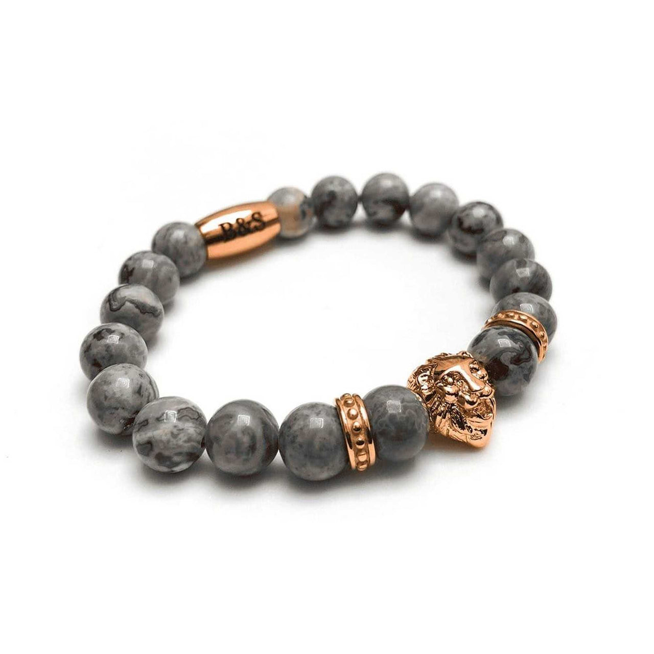 Man Bracelet - Men’s Beaded Bracelet - Rose Gold Lion & Grey Stones Bracelet - Mens Bracelet Bracelet Brother & Sisters