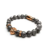 Thumbnail for Man Bracelet - Men’s Beaded Bracelet - Rose Gold Lion & Grey Stones Bracelet - Mens Bracelet Bracelet Brother & Sisters