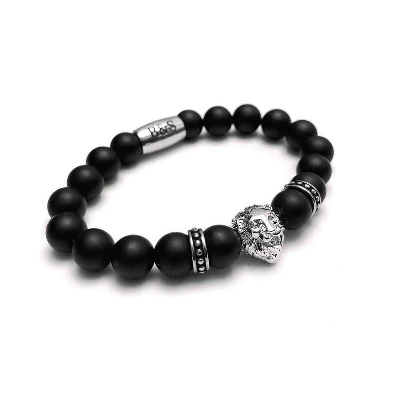 Man Bracelet - Men’s Beaded Bracelet - White Gold Lion & Black Stones Bracelet - Men’s Bracelet Bracelet Brother & Sisters