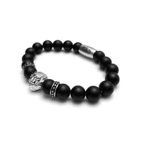 Thumbnail for Man Bracelet - Men’s Beaded Bracelet - White Gold Lion & Black Stones Bracelet - Men’s Bracelet Bracelet Brother & Sisters