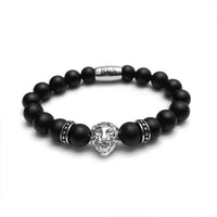 Thumbnail for Man Bracelet - Men’s Beaded Bracelet - White Gold Lion & Black Stones Bracelet - Men’s Bracelet Bracelet XS (14-15cm) Brother & Sisters
