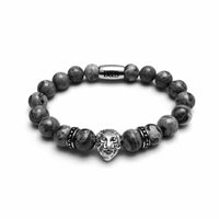Thumbnail for Man Bracelet - Men’s Beaded Bracelet - White Gold Lion & Grey Stones Bracelet - Men’s Bracelet Bracelet XS (14-15cm) Brother & Sisters