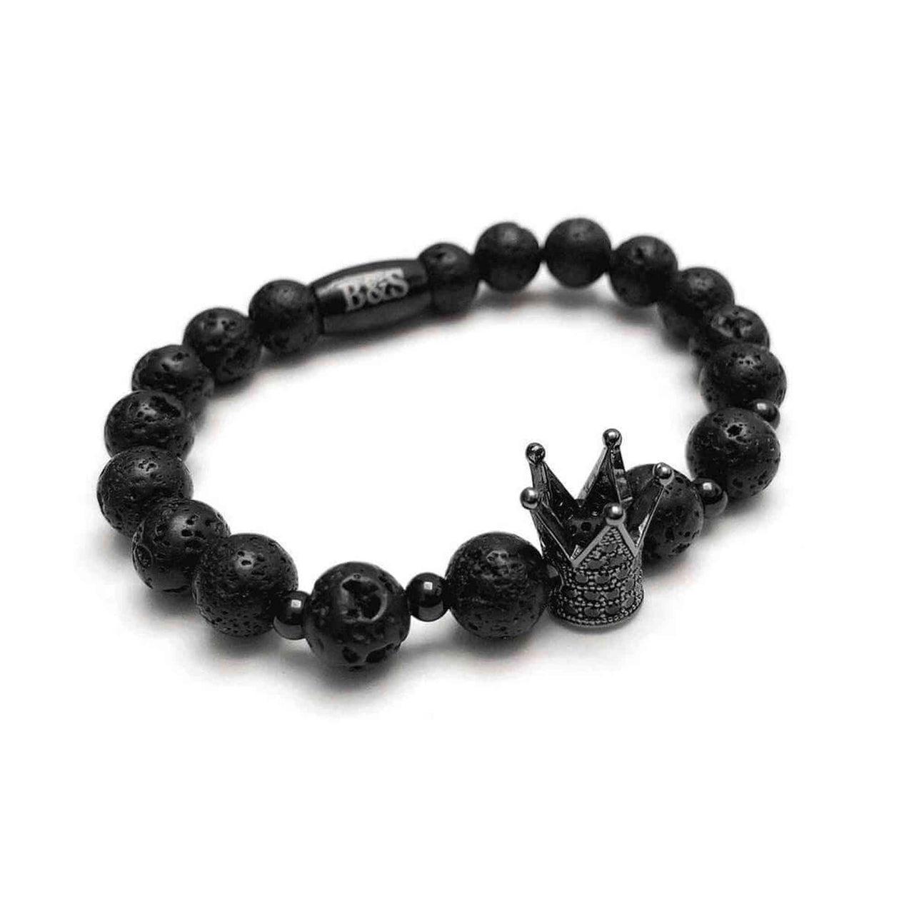 Man Bracelet - Men’s Beaded Bracelets - Black Crown & Lava Stones Bracelet - Men’s Bracelet Bracelet Brother & Sisters